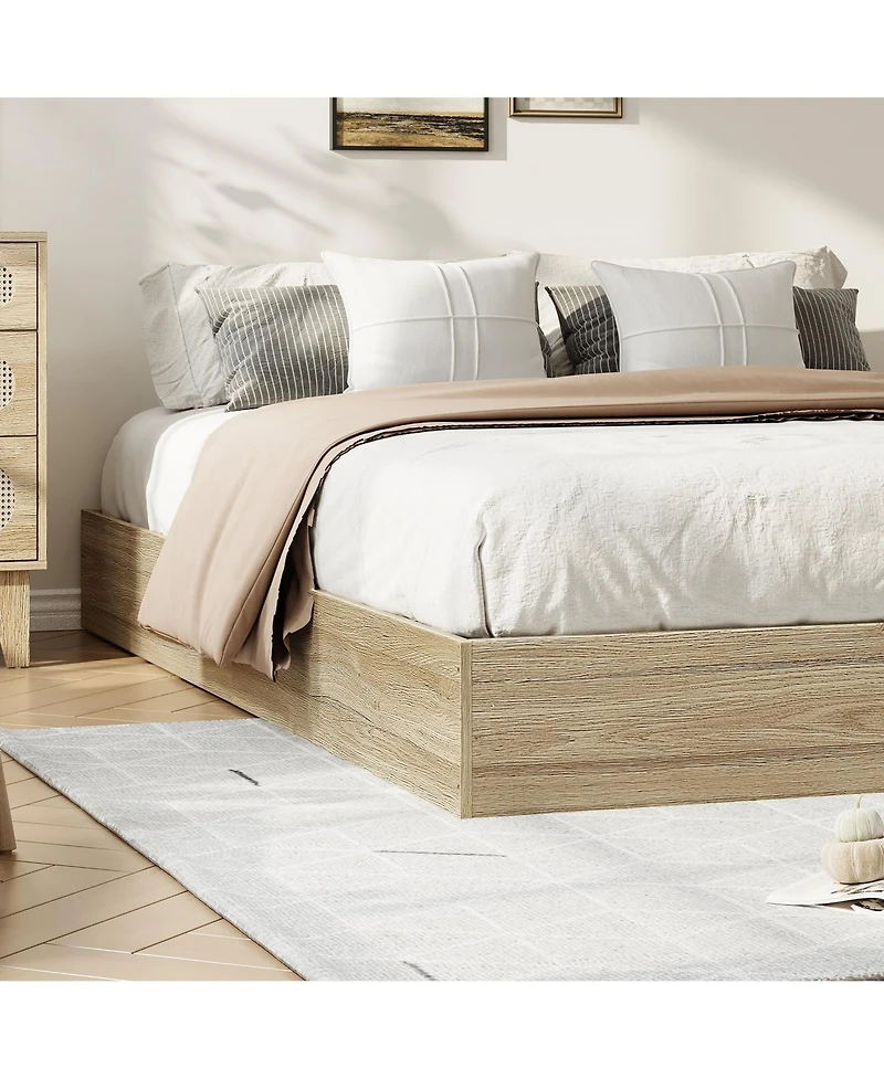 homfan Wood Platform Bed Frame No Headboard with Wood Slats, Floor-Level Design, No Box Spring Needed