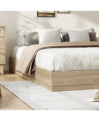 homfan Wood Platform Bed Frame No Headboard with Wood Slats, Floor-Level Design, No Box Spring Needed
