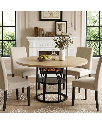 gaomonRound Dinning Table for 4-6, 47" Circle Kitchen Table with Storage Shelf and Sturdy Metal Frame, Modern Dinner Table for Kitchen, Living Room