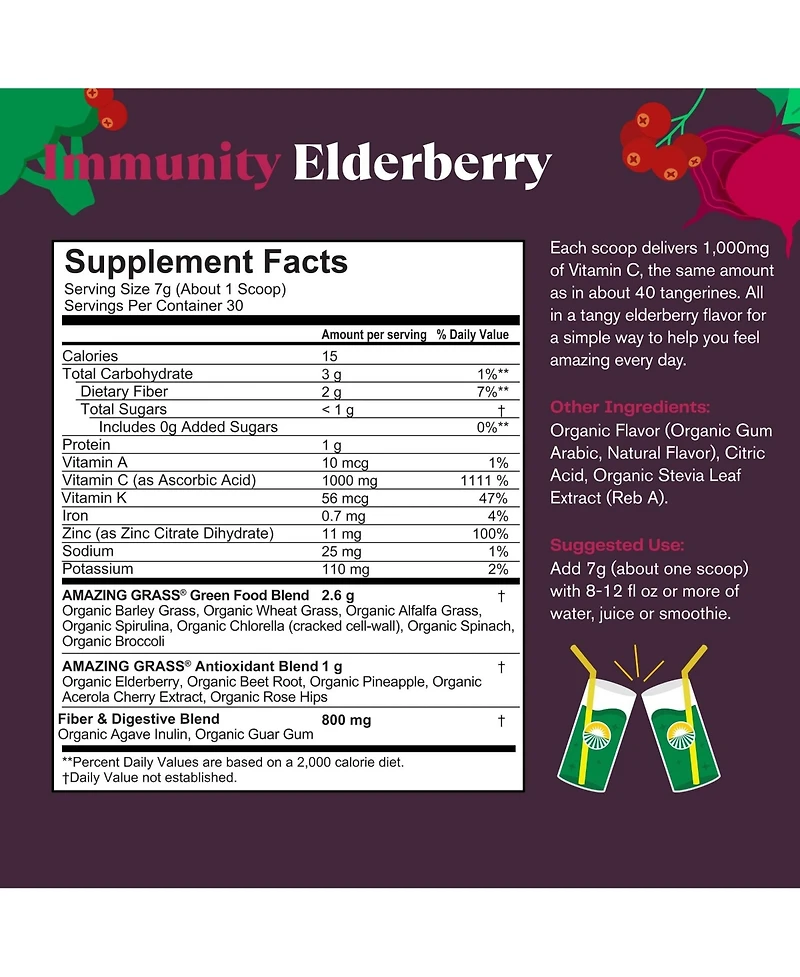 Amazing Grass Greens Blend Superfood Powder Mix with Spirulina, Chlorella, Beet Root, Enzymes and Probiotics, Original, 30 Servings