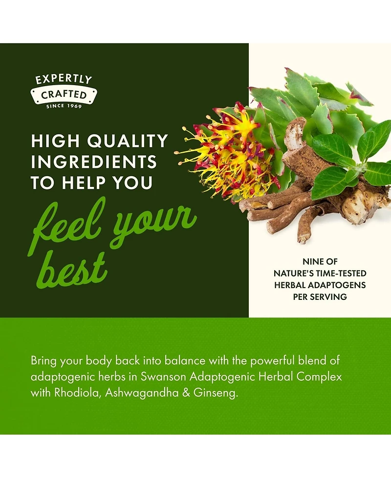 Swanson Rhodiola Ashwagandha Ginseng Complex Energy Immune Function Nervous System Stress Support Adaptogen Herb Supplement 60 Capsules