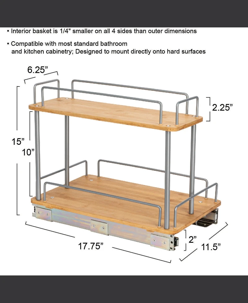 Household Essentials Glidez Bamboo Pull-Out Storage Organizer, 2 -Tier Design