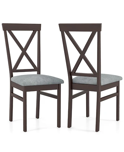 Gymax Modern Dining Chairs Set of 2 with Rubber Wood Frame Hollowed Backrest for Kitchen