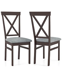 Gymax Modern Dining Chairs Set of 2 with Rubber Wood Frame Hollowed Backrest for Kitchen