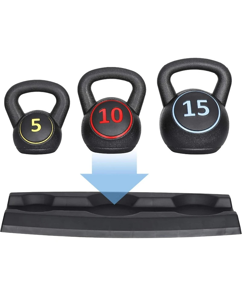 Zeny 3-Piece Kettlebell Set with Storage Rack Heavy Duty Concrete 5 lb 10 lb 15 lb Kettle Bells for Weightlifting