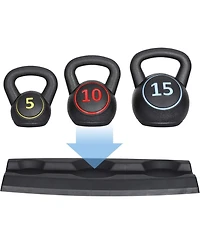 Zeny 3-Piece Kettlebell Set with Storage Rack Heavy Duty Concrete 5 lb 10 lb 15 lb Kettle Bells for Weightlifting