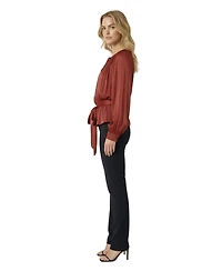 Modenaire Women's Tie-Neck Belted Long-Sleeve Blouse