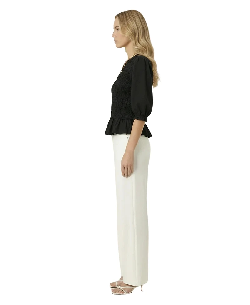 Modenaire Women's Smocked Peplum Puff-Sleeve Blouse