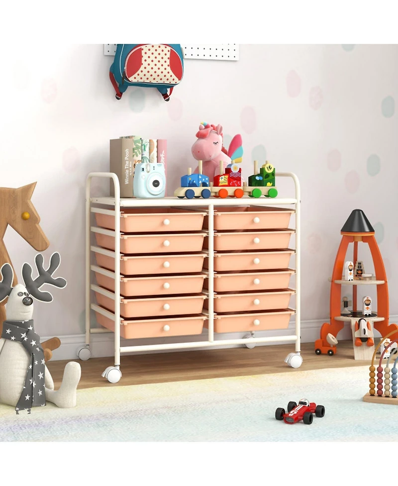 Gouun 12-Drawer Rolling Storage Cart with Steel Frame and Dual Handles for Home and Office