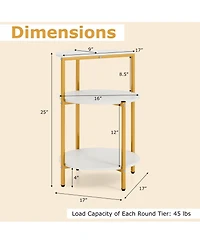 Gymax 3-Tier Side Table Round End Table w/Storage Shelves Metal Frame for Bedroom