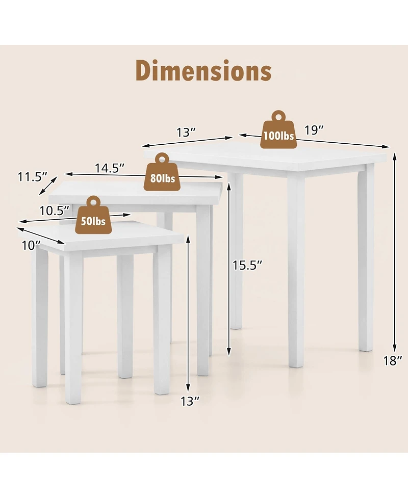 Gymax 3 Pcs Nesting End Tables Farmhouse Rectangle Side Table Set for Living Room