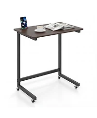 Gymax C-shaped End Table w/Wheels Built-in Phone Slot for Living Room Bedroom