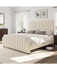 gaomon Velvet Upholstered Platform Bed with Tall Tufted Headboard Nailhead Trim