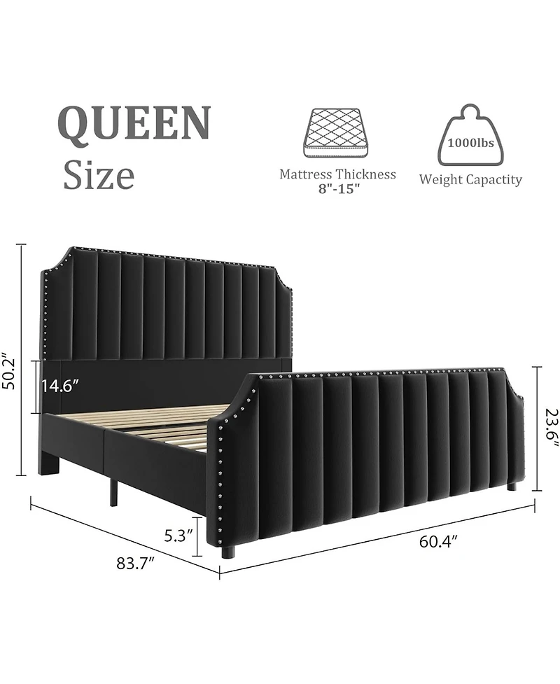gaomon Velvet Upholstered Platform Bed with Tall Tufted Headboard