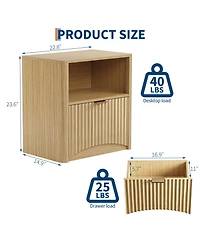 Bedroom Sofa Office Nightstand, Set of 2 Wooden Bedside End Tables, Fluted Panel Storage with Drawer and Shelf, Oak