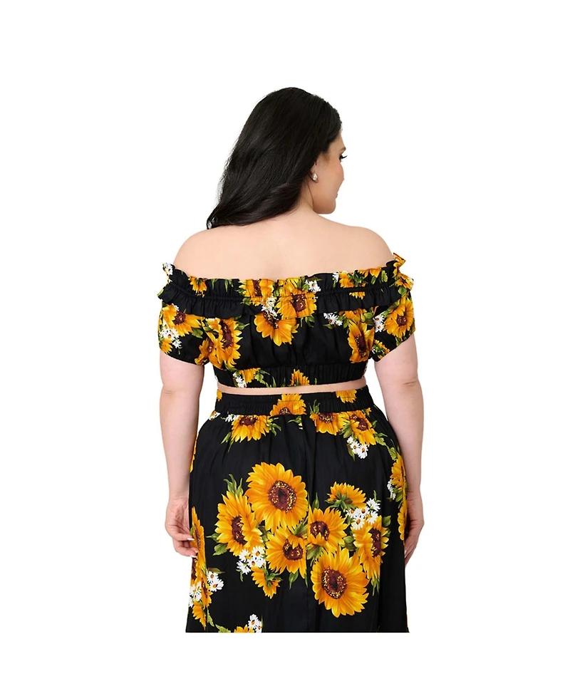 Unique Vintage Plus 1970s Off Ruffle Up Crop Top