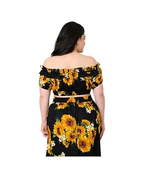 Unique Vintage Plus 1970s Off Ruffle Up Crop Top