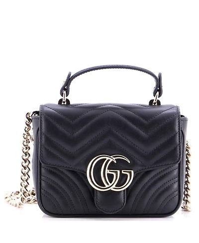 Pre-Owned Gucci Mini Gg Marmont Top Handle Chain Flap Bag Matelasse Leather