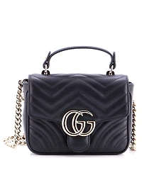 Pre-Owned Gucci Mini Gg Marmont Top Handle Chain Flap Bag Matelasse Leather