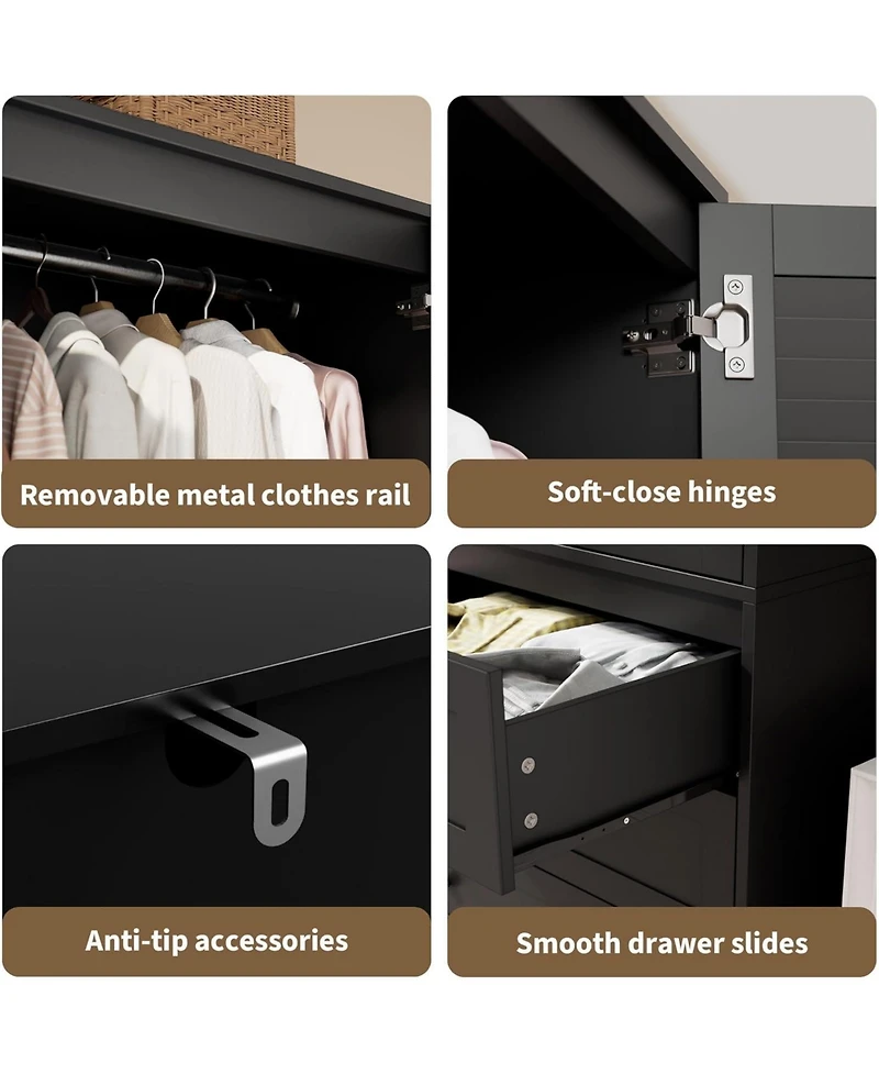 gaomon 70" Wardrobe Armoire Wooden Closet with 2 Doors and 3 Drawers, Bedroom Armoire with Hanging Rod Shelf, Large Capacity Storage Wardrobe Armoire