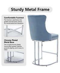 Rainsken Modern Velvet Bar Stools Set of 2, 26" Counter Height Chairs with Button Back, Nailhead Trim and Chromed Metal Legs for Kitchen Island