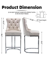 Rainsken Modern Velvet Bar Stools Set of 2, 26" Counter Height Chairs with Button Back, Nailhead Trim and Chromed Metal Legs for Kitchen Island