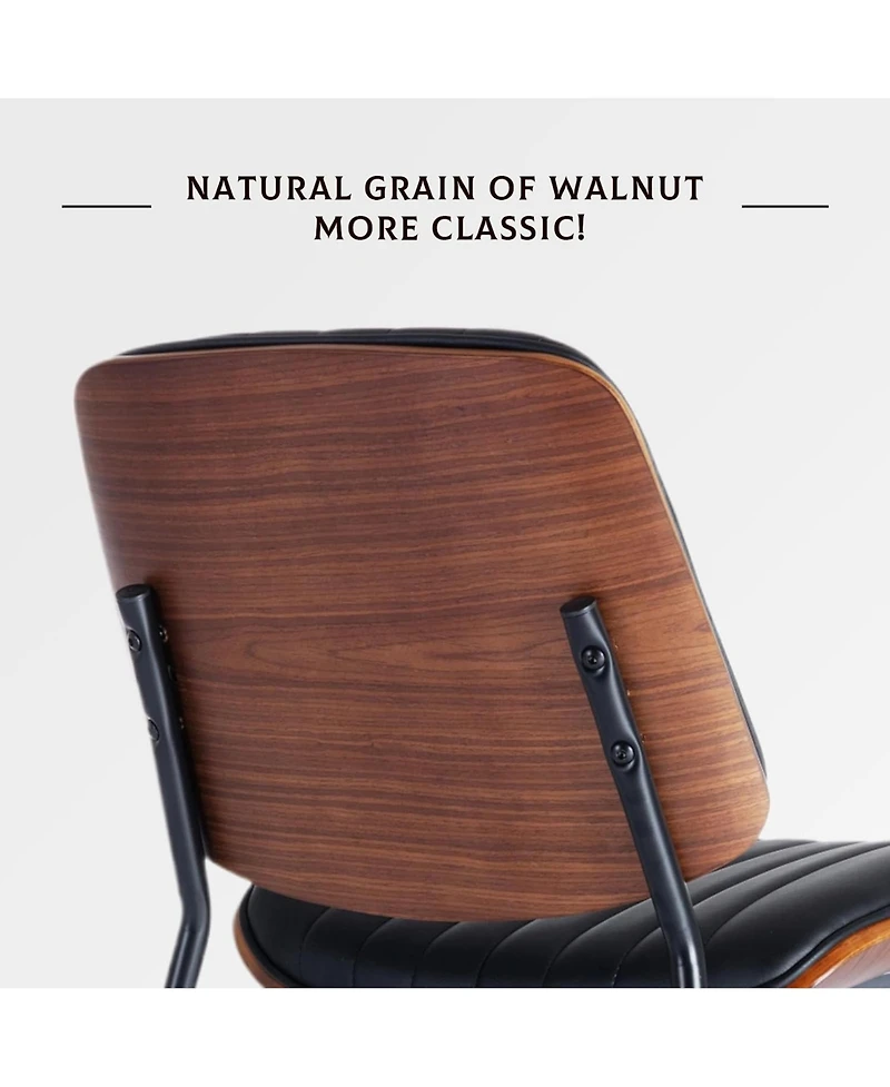 Rainsken Pu Leather Dining Chairs Set of 2, Retro Upholstered Kitchen with Walnut Bentwood Back and Adjustable Feet for Room