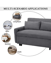 Rainsken 57.48" Pull-out Sofa Bed, Convertible Corduroy Couch with Adjustable Backrest, Usb Ports and 2 Pillows, Loveseat for Living Room