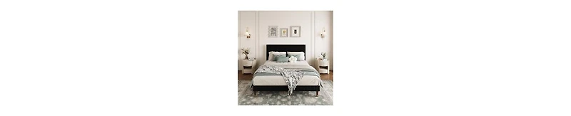 Homfan upholstered platform bed with headboard, modern low profile design, sturdy metal frame, wood slats, noise free, no box spring