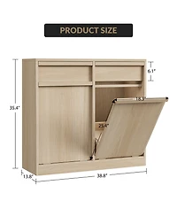 homfan Double Tilt-Out Trash Can Cabinet with 2 Drawers and Hidden Bin Storage, Wood-Finish Organizer for Kitchen or Laundry