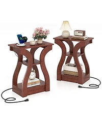 Gymax End Tables w/Charging Station Set of 2 3-Tier Side with Usb Ports and Outlets