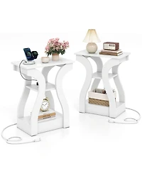 Gymax End Tables w/Charging Station Set of 2 3-Tier Side with Usb Ports and Outlets