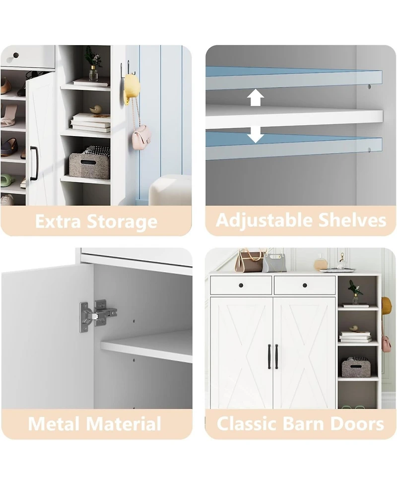gaomon Shoe Storage Cabinet, Modern Farmhouse Shoe Rack Organizer with 6 Adjustable Shelves and 2 Drawers Living Room
