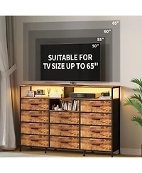 gaomon Dresser for Bedroom with 11 Fabric Drawers, Featuring Power Outlet and Led Lights, Wooden Top