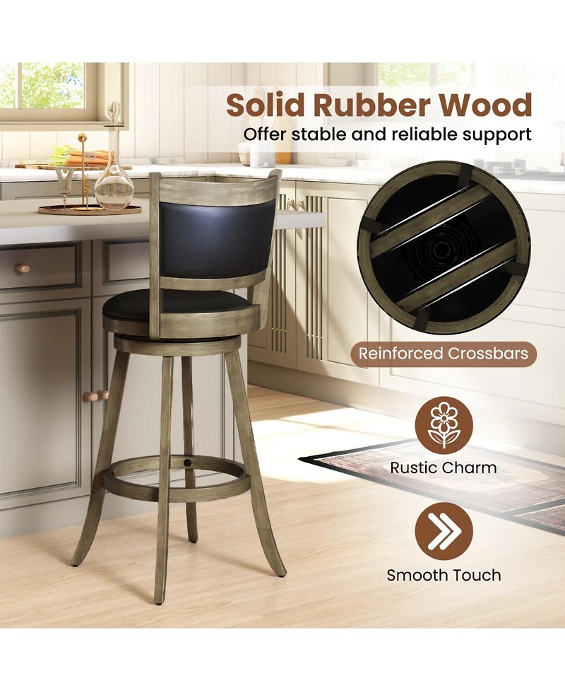 Slickblue 29 Inch Wooden Counter Height Stools 2 Piece Swivel Bar Chair Set