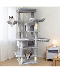 Aostirmotor 68" Multi-Level Cat Tree with Hammocks, Hanging Basket, Cat Cave and Scratching Posts, Plush Cat Tower for Indoor Cats