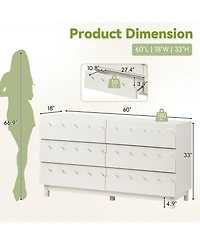 Rainsken 6 Drawer Dresser, Modern Tv Stand and Chest of Drawers with Wave Front Design, Anti-Tip Clothes Storage Organizer for Bedroom, Living Room