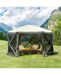 Mecale 12x12 Ft Pop Up Gazebo Tent 6-Sided with Mosquito Netting