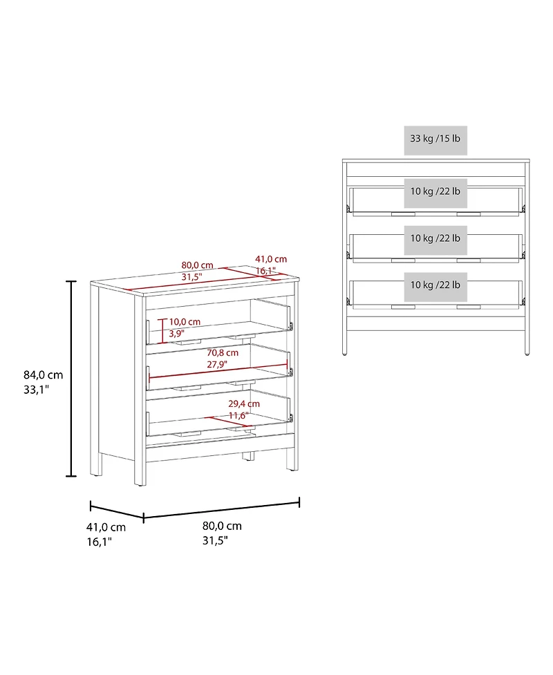 Fm Furniture Reti 3-Drawer Chest with Functional Storage and Modern Design