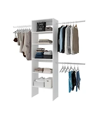 Fm Furniture Elara Vertical Closet Organizer with Open Shelves and Hanging Bars for Clothing,