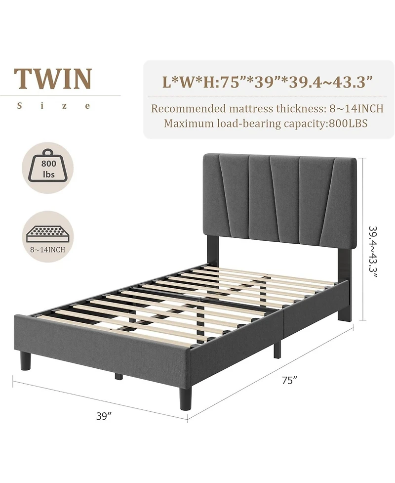 gaomon Upholstered Platform Bed with Adjustable Headboard Wooden Slats