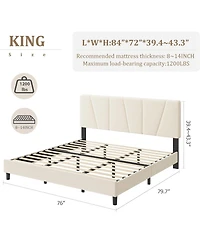 gaomon Upholstered Platform Bed with Adjustable Headboard Wooden Slats