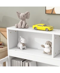 Sailvan Twin Floor Bed with Bedside Bookcase,Shelves,Guardrails