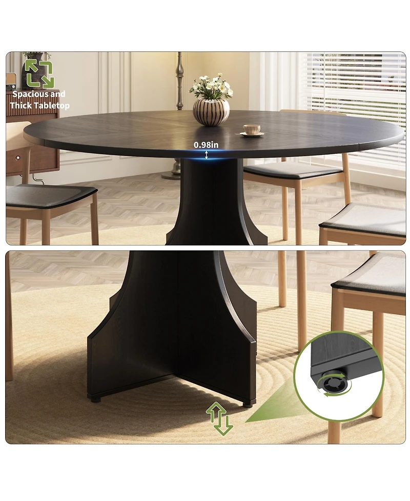 Homfan 47 Farmhouse Round Dining Table for 4-6, Rustic Circular Breakfast Nook Furniture Apartment or Small Room.