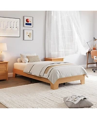Homfan Wood Platform Bed Frame No Headboard with Low Profile Slat Support