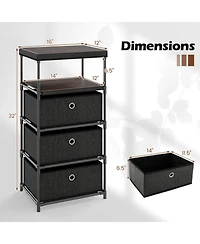 Gouun 3-Drawer Fabric Storage Tower with Wood Top, Shelf and Metal Frame