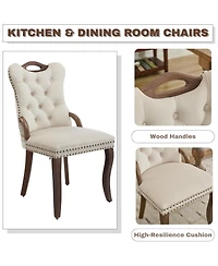 Rainsken Velvet Dining Chairs Set of 2, Modern Upholstered Kitchen Chairs with Nailhead Trim, Solid Wood Handles on Top and Sides for Dining Room