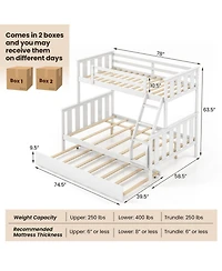 Gouun 3-in-1 Twin Over Full Bunk Bed with Pull-Out Trundle and Reversible Ladder