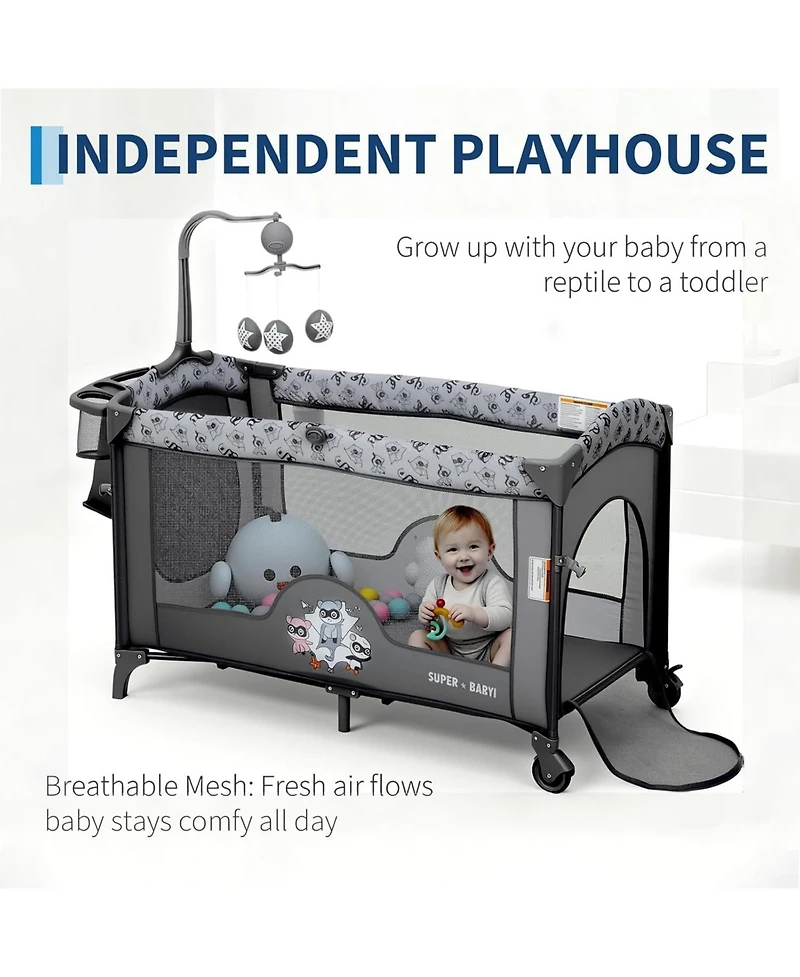 gaomon 4 1 Baby Bassinet and Playard with Changing Table Toy Bar