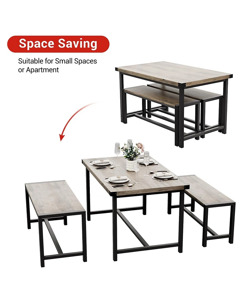 gaomon 3-Piece Mid-Century Modern Dining Set with 2 Benches
